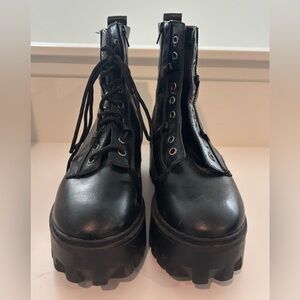 Women's Black Platform Chunky Combat Boots 10 Goth Punk Edgy Grunge